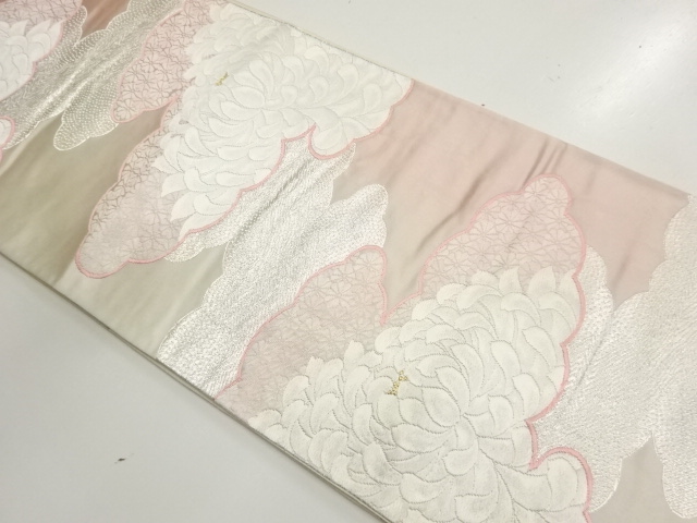 アンティーク　雲に菊模様織出し袋帯（材料）